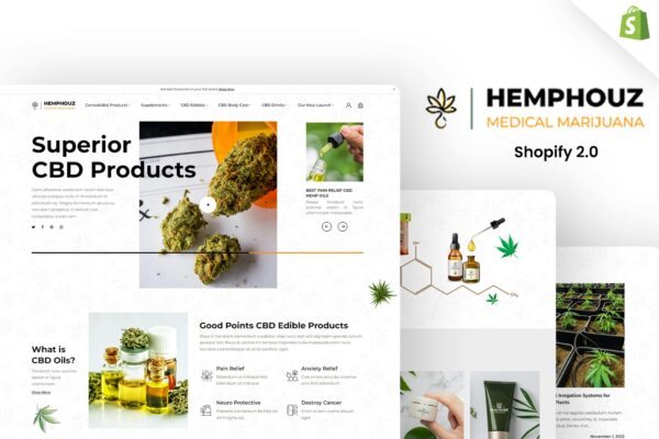 Hemphouz - Medical Cannabis Shopify Store Theme Drugstore, Recreational Medicine, multipurpose, Cannabis Shop & Marijuana Store eCommerce Theme.