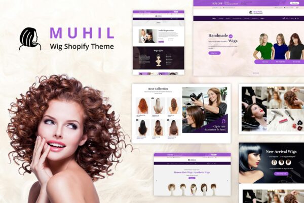 Muhil - Hair Wig, Hair Extensions Shopify Theme Shopify Hairdresser, Hair wig & Hair Salon eCommerce Store Design. Cosmetics, Beauty Salon Websites.
