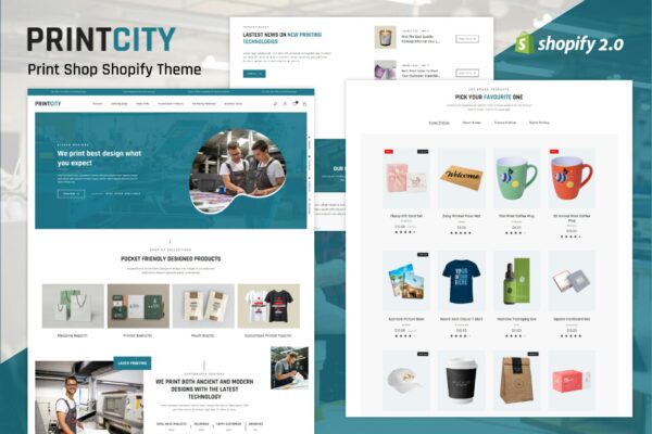 Printcity - Print Shop Shopify Theme Printing e-commerce store, Gifts, Promotional products, Technology, Business cards, Marketing trends