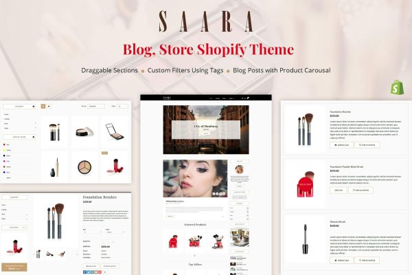 Saara - Blog, Store Shopify Theme Clean and Simple Shopify Template. Multipurpose Blogging Based Sectioned Shopify Store Design!