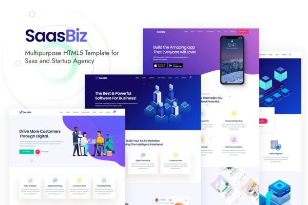 SaasBiz - Saas Startup HTML Template Illustration Based & Clean and Modern Design | Saas, startup & Software landing page website
