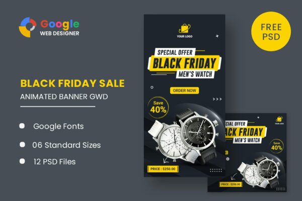 Watch Banner Set Black Friday HTML5 Banner Ads GWD Watch Banner Set Black Friday HTML5 Banner Ads GWD