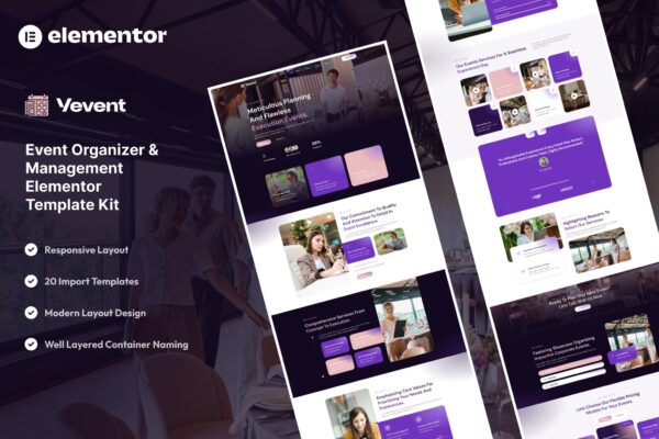 Download  Vevent - Event Planner & Organizer Elementor Template Kit